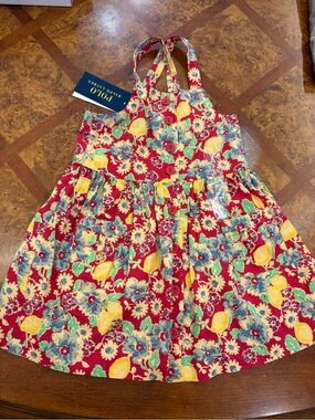 Polo by Ralph Lauren Red Floral Lemon Print Sundress